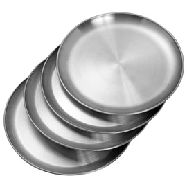 Stainless Steel Plates 7.8 inch 304 Metal Lightweight Unbreakable Dinner Dishes Plates Set Non-Toxin Dishwasher Safe BPA Free and Healthy (4 Pcs)