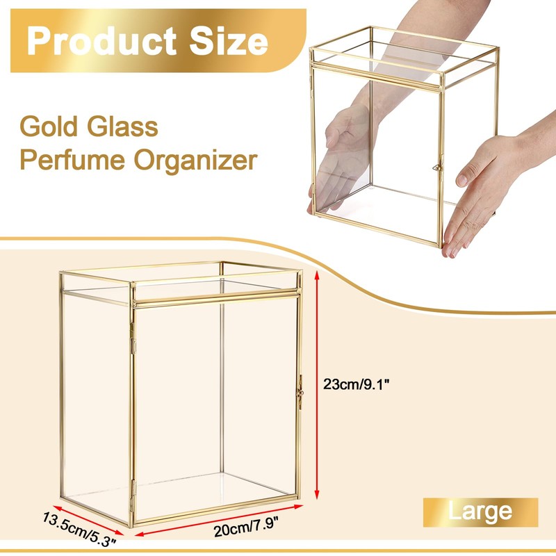 Glass Perfume Organizer Case Gold Cologne Holder with Vanity Tray