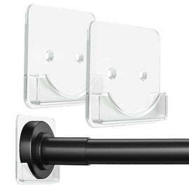 Clear Shower Curtain Rod Holder, Adhesive Shower Rod Holder for Wall, Large Heavy Duty Tension Rod Holder for Tile, No Drilling, 2 Pack