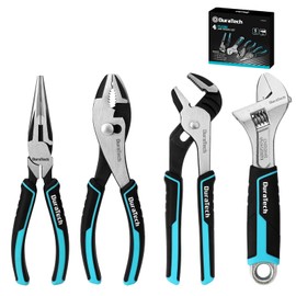 DURATECH 4-Piece Pliers Set, 8" Long Nose, 8" Slip Joint, 8" Groove Joint and 8" Adjustable Wrench, for Home Use