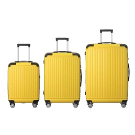 Premium 3-Piece Lemon Yellow ABS Luggage Set 20\" 24\" 28\" Suitcases with Multi-Position Handle and Silent Spinner WheelsMain Material: ABS, Main Color: Yellow