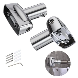 BTSKY 2 Pack Shower Curtain Rod Bracket Curtain Rod Holder Wall Mounted 180°Rotation Bracket with Screws, Adjustable Angle Zinc Alloy Shower Curtain Rod Holder Heavy Duty Single Swivel Flange, Silver
