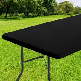 Smiry Rectangle Tablecloth, Elastic Fitted Flannel Backed Vinyl Tablecloths for 4ft Folding Tables, Waterproof Wipeable Table Covers for Indoor, Outdoor, Picnic and Camping (Black, 24"x48")