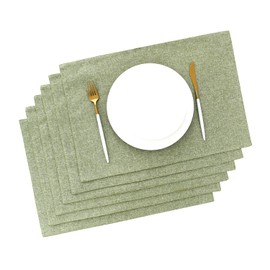 AOKSUNOVA Table Mats Fabric Washable Set of 6 Green Place Mats Linen Table Mat Dining Table
