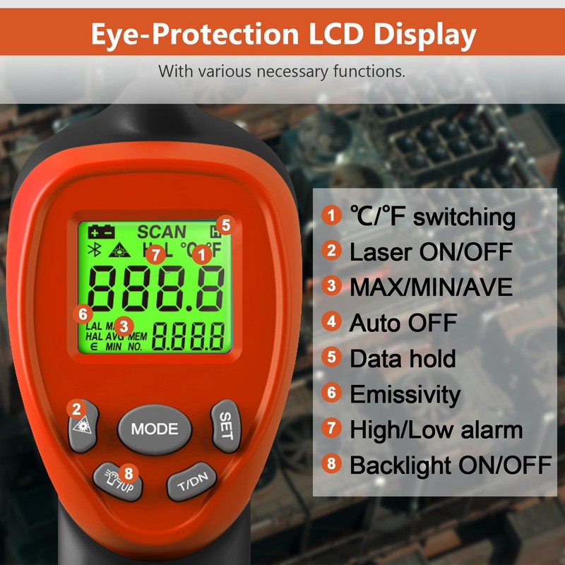 SURLABA Infrared Thermometer Gun, DS=16:1 Laser Heat Temperature Gun for