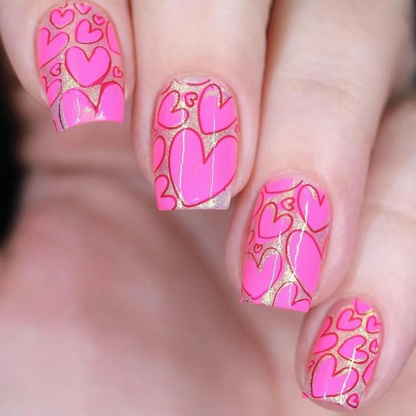 RIICFDD Valentine Press on Nails Short Square Fake Nails Pink