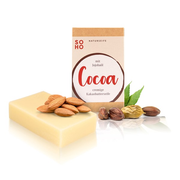 SOHO Naturkosmetik Shower Soap "Cocoa" • Solid Shower Gel with Cocoa Butter & Olive Oil • Vegan Soap for Body & Hands (95 g)