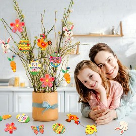 GWAHSA Easter Crafts for Kids, 60pcs Wooden Arts Crafts Supplies Painting Kit for Kids Ages 4-8 8-12 Party Favors Easter Spring Classroom Activities Basket Stuffers Hanging Tree Ornaments Decor