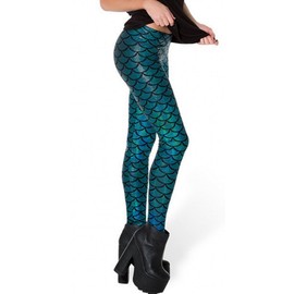 Alaroo Stretch Mermaid Print Fish Scale Leggings Tights Light Blue L