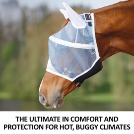 Schneiders X-Spand Mosquito Mesh Sun Visor Fly Horse Mask | 40% UV Shield | X-Spand Spandex Jaw for Secure Fit | Forelock Saver Design | Color Blue | Size Full Horse