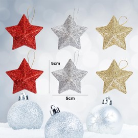 HAICN 36Pieces Star Baubles Glitter Star-shaped Pendants Christmas Tree Ornament Red Gold Silver Winter Christmas Party Wedding Decor for Home