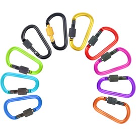 10 Pack Aluminum D Ring Key Rings Hiking Clips Locking Carabiner for Hiking Camping Fishing and Outdoor Use，Clips with Screw Gate (Multiple Colors)