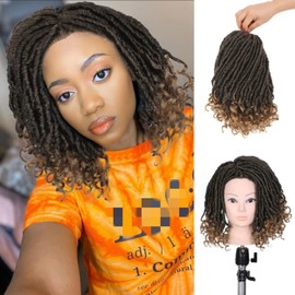 Hanne Fashion Goddess Locs Crochet Hair 12 Inches 8 Packs Faux Locs Crochet Hair for Black Women Soft Locs Hair with Curly Ends Pre Looped Synthetic Dreadlock Locs Hair Extensions (12Inch, 1B/27)