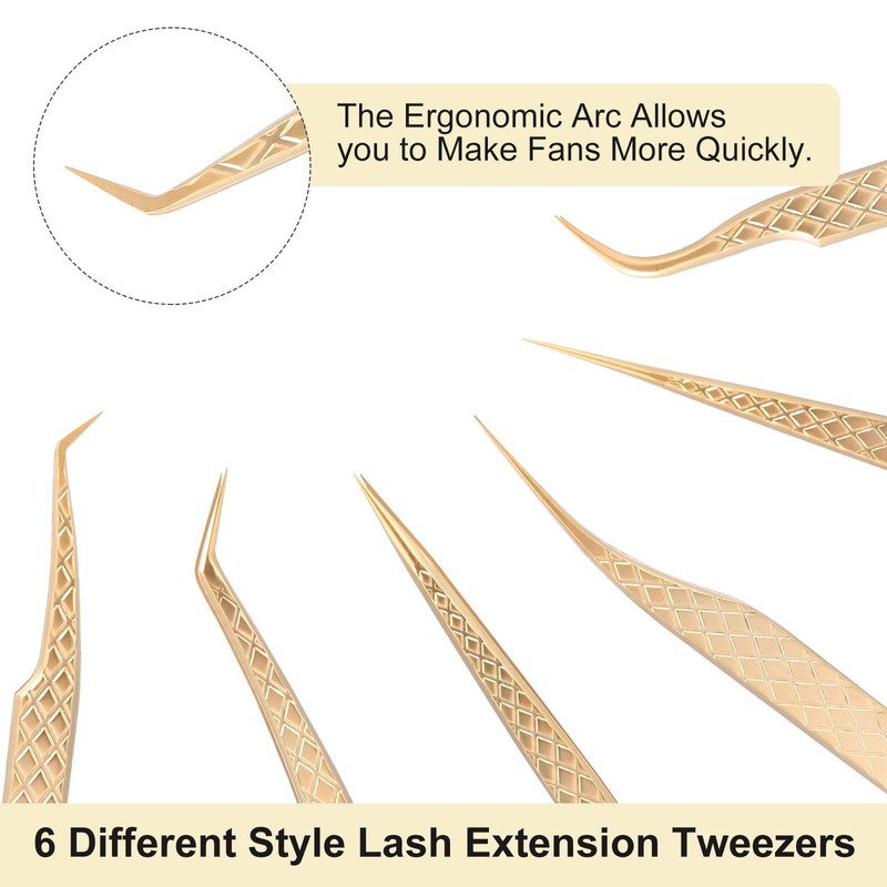 FEITA Eyelash Extension Tweezer Set Gold Lash Applicator Tool -