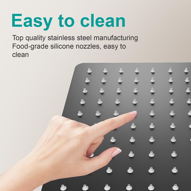 AULEEND Square Rain Shower Head, High Flow Stainless Steel,Work with