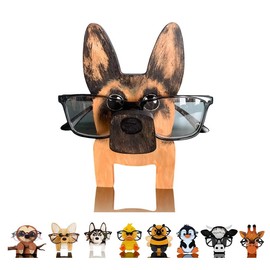 KhuaArt Newsukie,Wooden Animal Glasses Holder - Cute Cute Eyeglasses Stand,Carving Sunglasses Eyeglass Display Stand,Newsukie Creative Gift Glasses Holder for Desk (Dog-4)