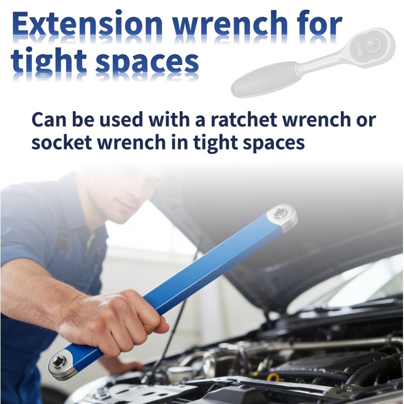 Extension wrench for tight spaces and offset extension wrench set