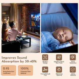 Soundproof Wall Panels 4 Pack Acoustic Panels (48x12x0.4in), Sound Proof Panels for Walls Noise Reducing, Polyester Fibre Free Cutting Sound Absorbing Panel for Bedroom, Office Sound Dampening Panels