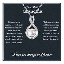 Gifts For Grandma 925 Sterling Silver Pearl Pendant Necklace For Grandmother Great Grandma Gifts Birthday Christmas Mother's DayFor Nana (GN-1008pearl2W, Sterling Silver)