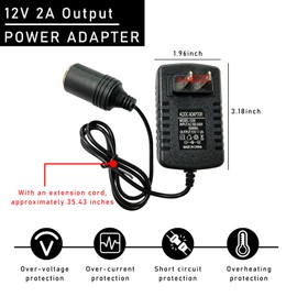 Ziciner Convertidor de CA a CC, 100-240 V a 12 V 2 A 24 W AC/DC, enchufe para encendedor de cigarrillos de coche, transformador adaptador de fuente de alimentación CA/CC automático para inflador,