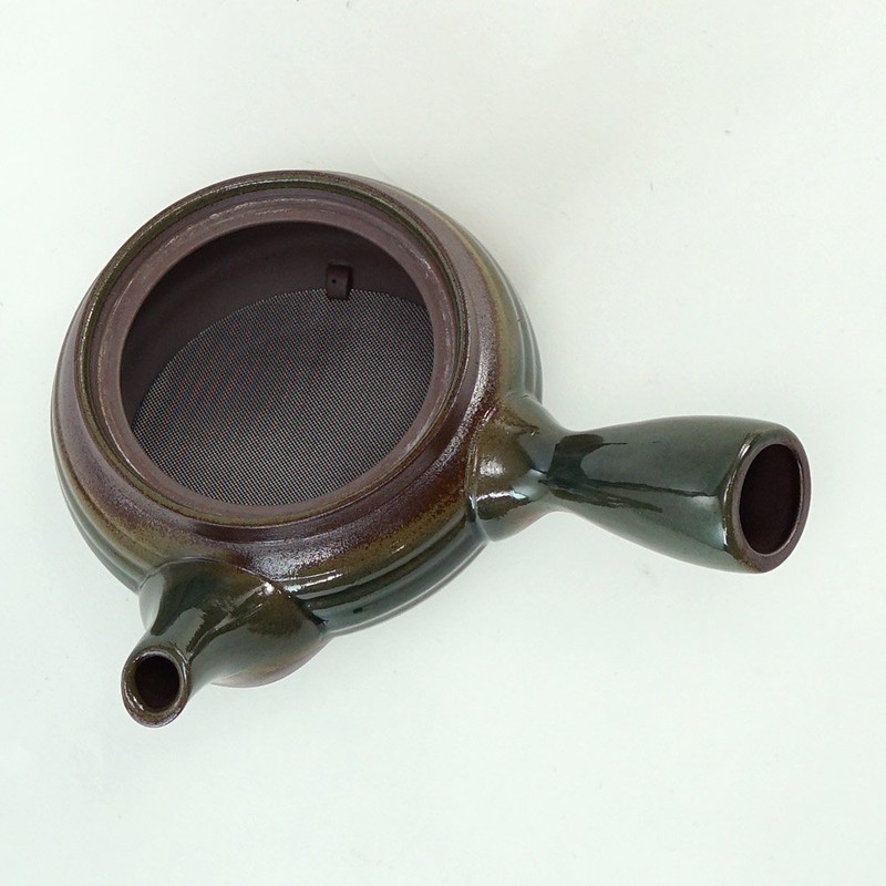 Maruyoshi Pottery Flat Teapot, No. 1.5, Oribe Roll (Bottom Net)
