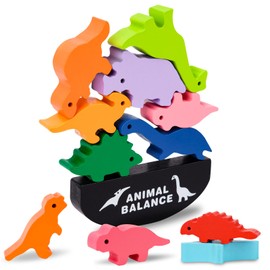 GOMEINA Stacking Blocks Montessori Toys for Ages 3-8: Educational Wooden Building Games for Boys Girls Birthday Gifts for 3 4 5 6 7 Year Old Kids (Dinosaur)