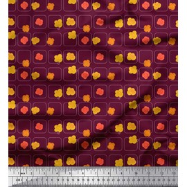 Soimoi Purple Velvet Fabric Square & Floral Artistic Printed Craft Fabric BTY 58 Inch Wide
