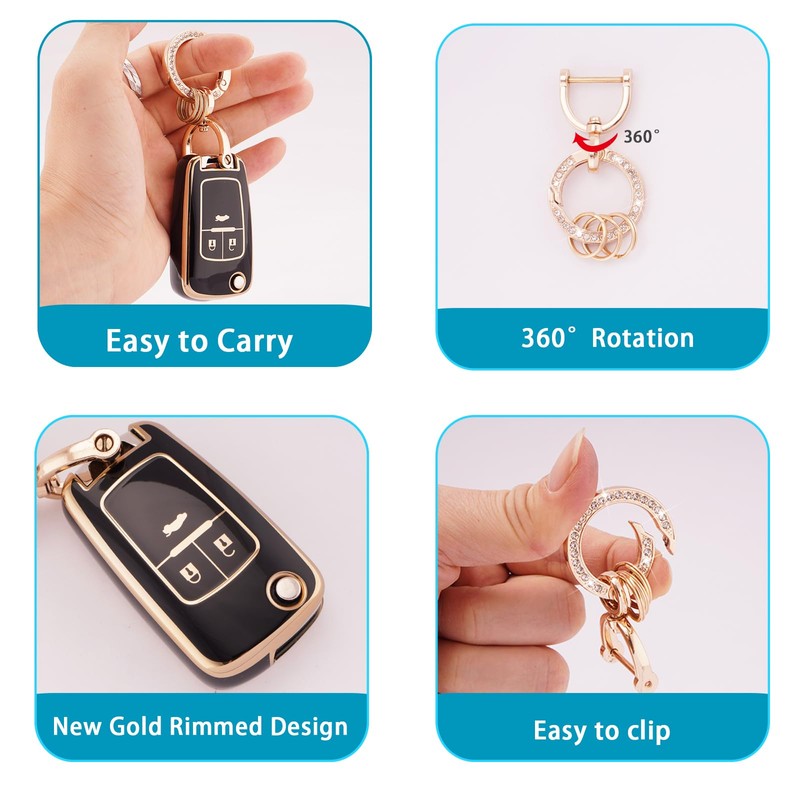 Koaudb Car key fob cover with key fo, black