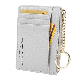 Women's 8 Cards Slim Minimalist Card Holder Coin Changes Purse Keychain Front Pocket Wallet, Grey