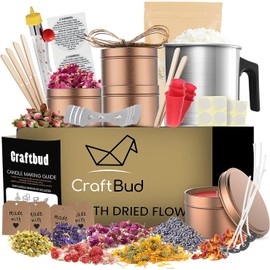 CraftBud Natural Soy Candle Making Kit for Adults, DIY Candle Making Kit for Kids with Dried Flowers for Candle Making, 50 Piece Make Your Own Candle Kit – 2 Lbs. Soy Wax Candle Making Kit