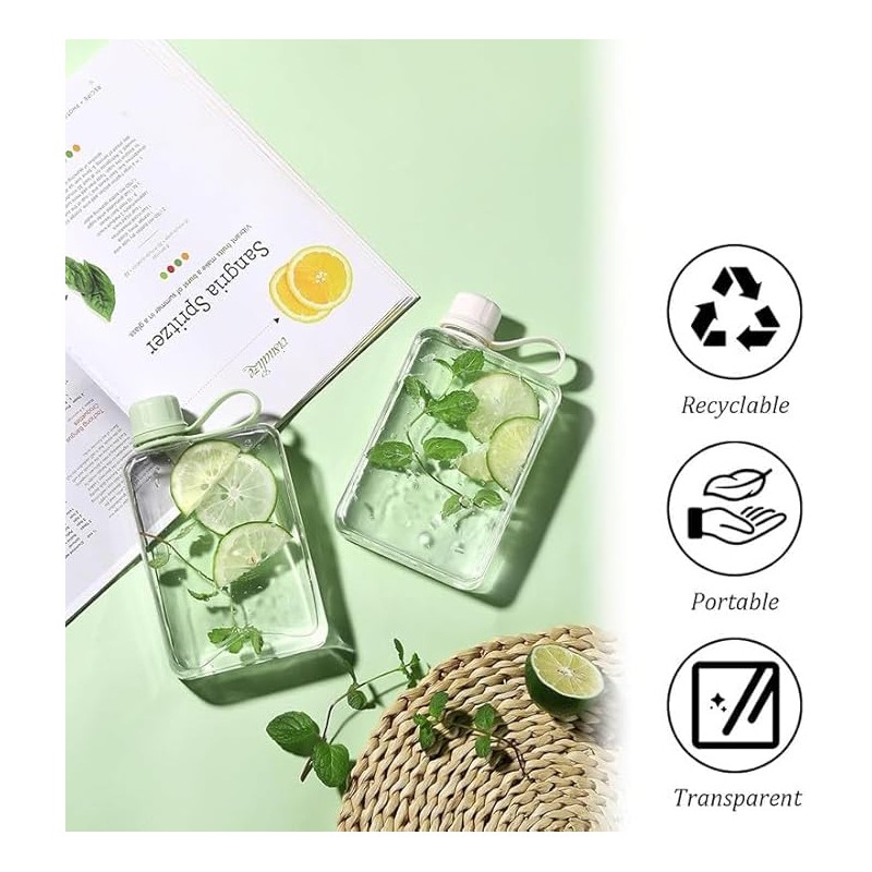 yesSMI 1Pc Slim Square Travel Water Bottle, Flat Drink Cup,