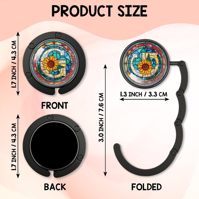 YAZMEEN Stained Glass Initial Foldable Purse Hook for Table, Stained