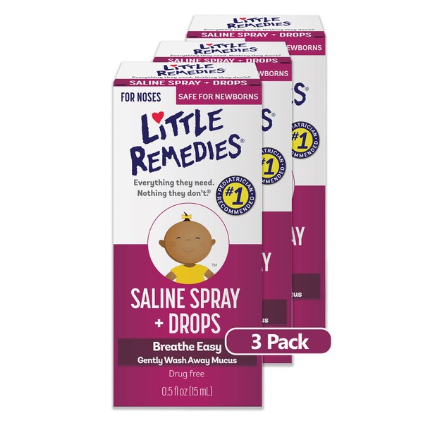 Little Remedies Saline Spray and Drops | Safe for Newborns | 0.5 Fl. Oz (Pack of 3)