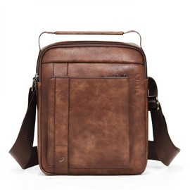 TITILT PU Leather Crossbody Shoulder Messenger Bag, Multiple Compartments (Coffee, Medium)