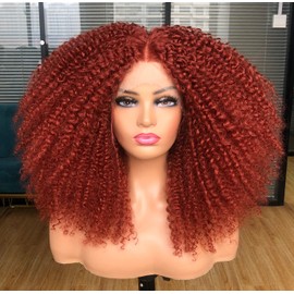 ISAMY Curly Lace front Wigs for Black Women 13x4 x1 HD T Part Lace Frontal Wig Synthetic Hair Pre Plucked Deep Curly Wave Hair Curly Afro Wig 17Inch (Copper)