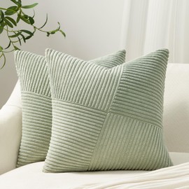 Topfinel 16x16 Inch Decorative Throw Pillow Covers Soft Corduroy Boho Stripe Textured SageGreen Pillow Covers Set of 2 Spring Farmhouse Home Decor for Living Room Couch Sofa Bed