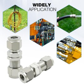 laffoonparts 2 PCS 3/8 Inch OD 304 Stainless Steel Compression Tube Pipe Fitting, Straight Connector Adapter, Straight Adapter Bulkhead Union for Oil Gas Fuel Air Liquid