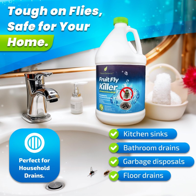 Natural Elements Fruit Fly Killer | Drain Flies, Gnats, Flying