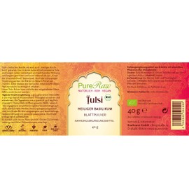 Tulsi Organic Powder (Vegan Ayurvedic) - Holy Basil - Royal Basil - Indian Basil without Additives - Bottled & Controlled in Germany | PureRaw Pack of 2 (2 x 40 g)