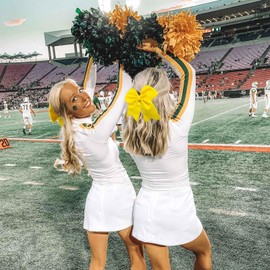 Oaoleer 12PCS 7" Large Glitter Cheer Hair Bows Ponytail Holder Elastic Band Handmade for Cheerleading Teen Girls College Sports (Sequin Yellow 12PCS)