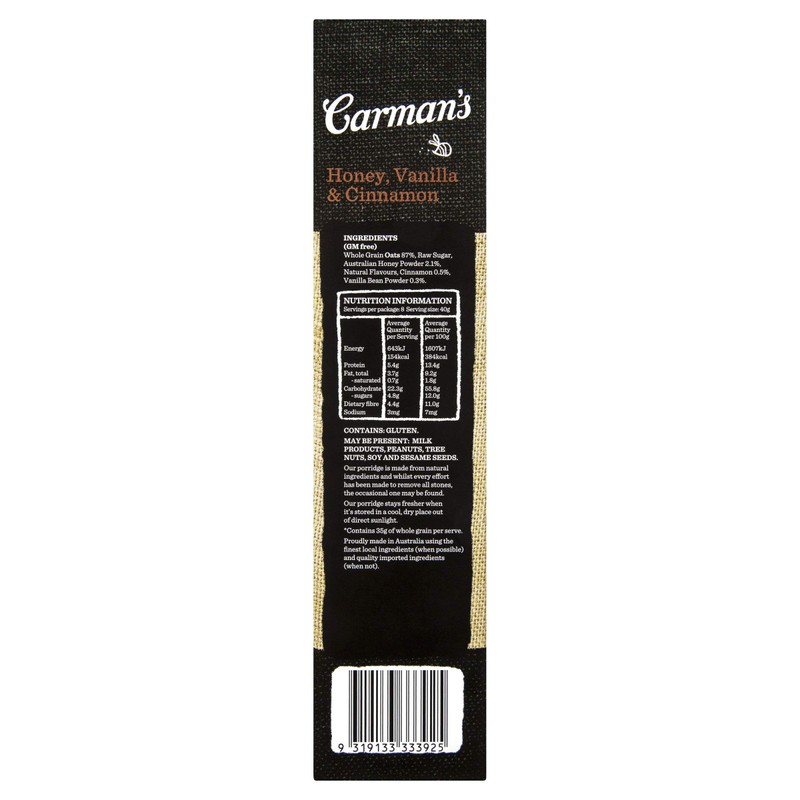 Carman's Gourmet Porridge Sachets Honey, Vanilla & Cinnamon, 8-pack (320g)