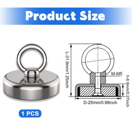 TuseRxln Round Strong Neodymium Fishing Magnets, 25mm Combination Tension Super Strong Magnet with Eye Bolts for Salvage Metal Detector Treasure Finder in River