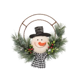 Gallerie II Snowman Decorative Winter Wreath 13" Christmas Xmas Festive Holidays Home Living Room Entrance Entryway Mudroom Front Door Doorway Hanging Decor Decoration 13" x 13" x 3" White