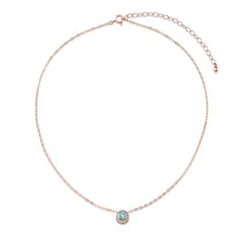 B. BRILLIANT Rose Gold Flashed Sterling Silver 7mm Bezel Set Blue Topaz Solitaire Pendant Necklace
