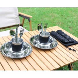 Lafuntar Camping Plate Bowl Cup Cutlery Set for 2, Camping Dinner Set, Camping Crockery Sets for Camping, Travel & Outdoor