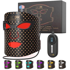 GLO24K UNLEASH THE POWER OF GOLD Máscara Super Led De Rejuvenecimiento Con Fotones De 7 Colores Glo24K 240 Diodos Led Una Experiencia De Spa En Casa Para Una Apariencia Radiante Y Revitaliza