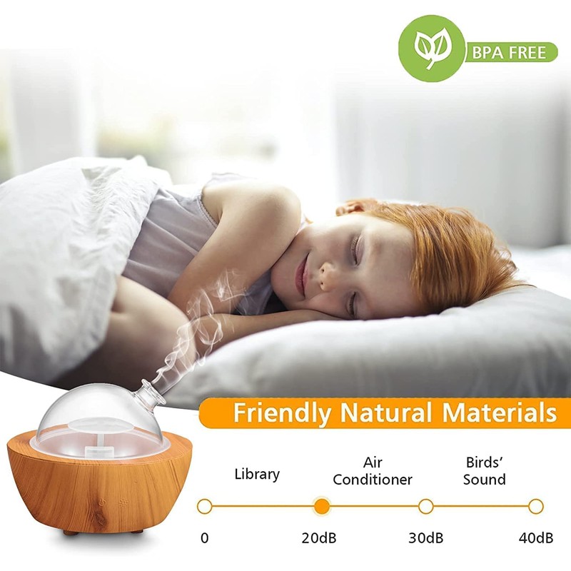 280ml Glass Essential Oil Diffuser Wood Grain Base Air Aroma
