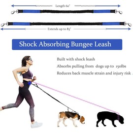 Hands Free Dog Leash Retractable Shock Absorbing Bungee Leash with Dual Padded Handles for Medium and Large Dogs Running Training Walking, Adjustable Waist Belt Dog Harness with Reflective Stripe
