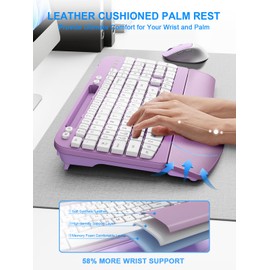 Wireless Keyboard and Mouse Combo, Wave Keys Computer Ergonomic Keyboard with Cushioned Plam Rest, Phone Holder, 2.4GHz Silent 6 Button Wireless Mouse Set for Laptop, PC, Windows, Mac (Purple)