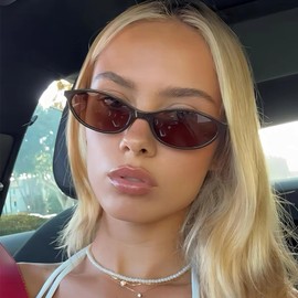 LJCZKA Retro Oval Cat Eye Sunglasses for Women 90s Trendy Small Face Sun Glasses Vintage Narrow Cateye Frame Shades Chic Cool Sunnies UV400 Protection (BlackBlack+DarkBrownBrown+LeopardBrown)